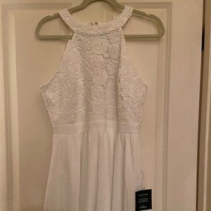 PRICE SLASHED! Beautiful NWT Lulus Semiformal Ivory Lace Bodice Mini Dress | L